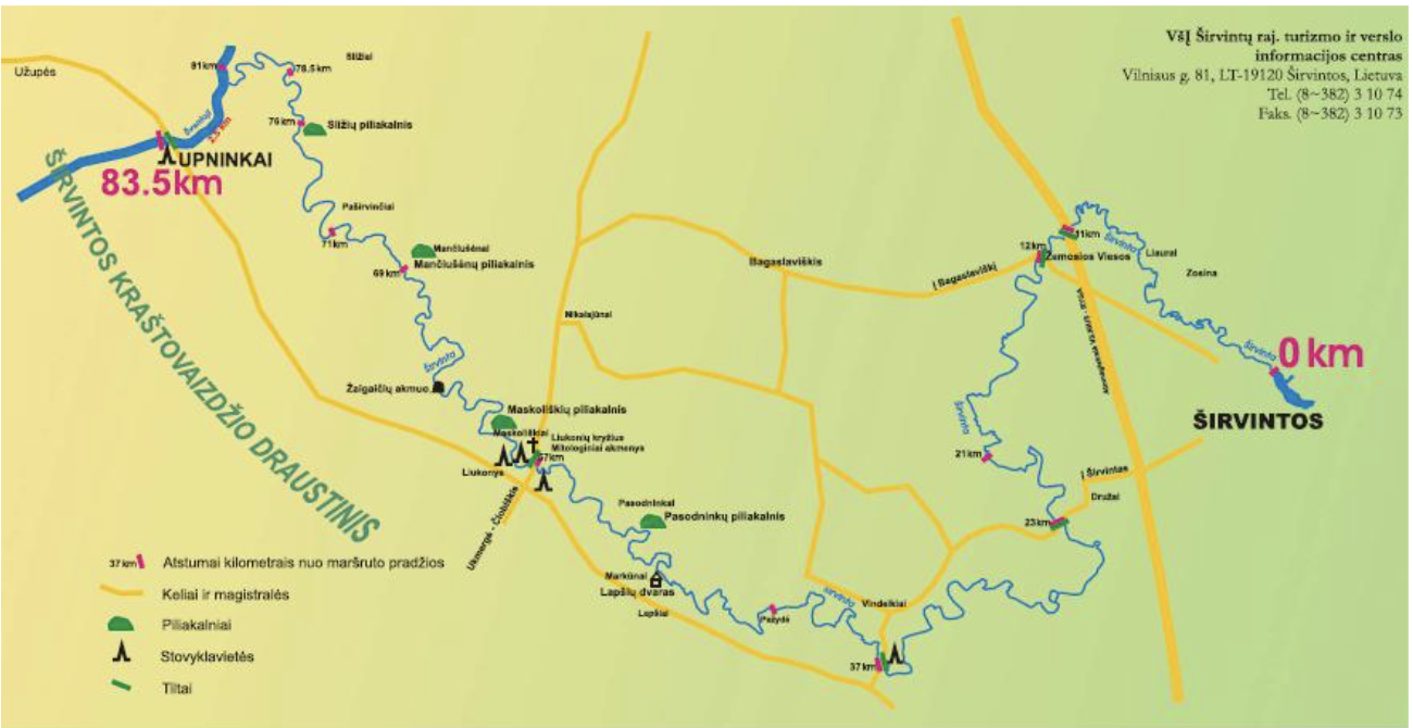 Širvintės upės maršrutai žemėlapis